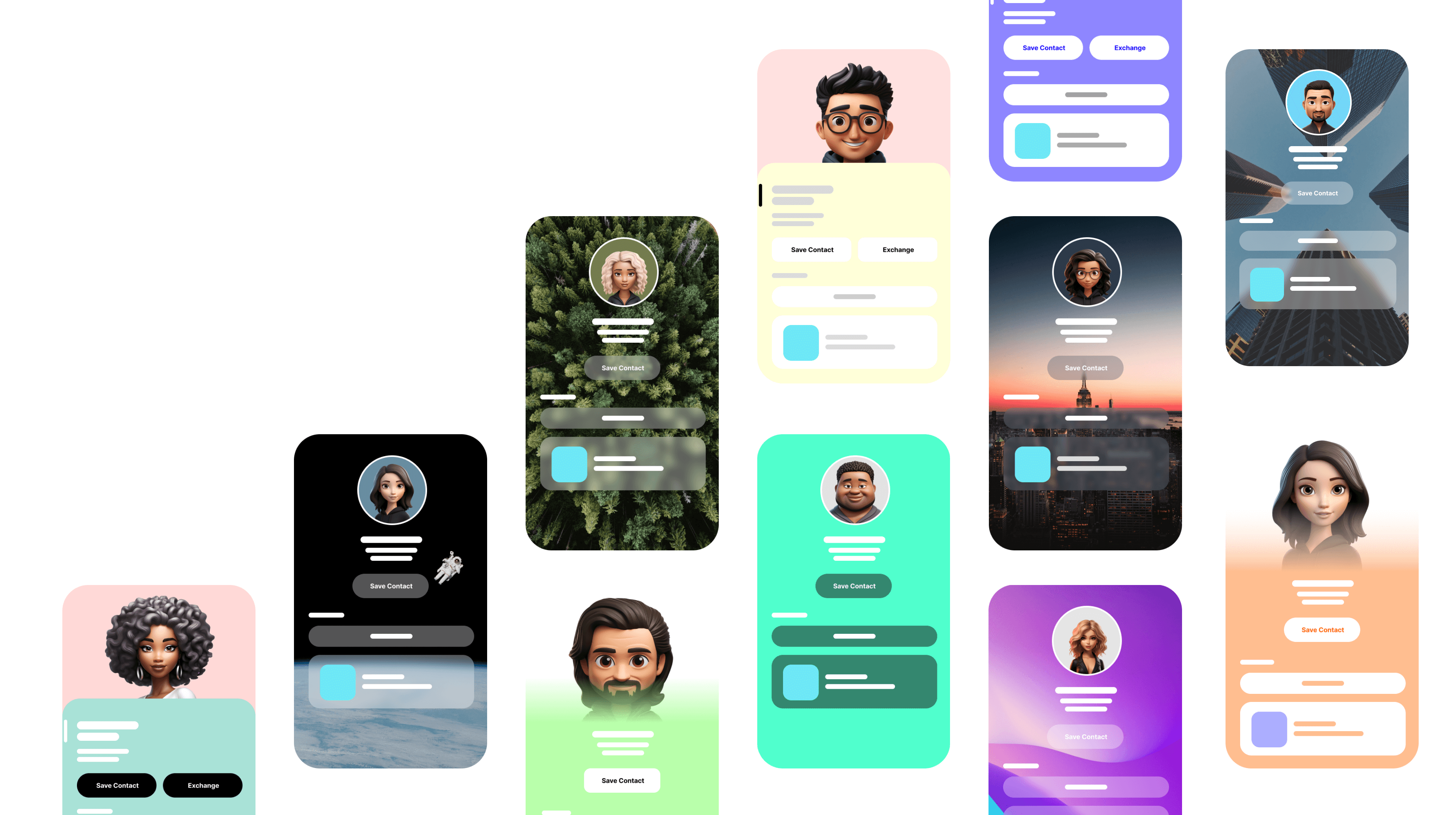 Digital business card profiles displayed on iPhones